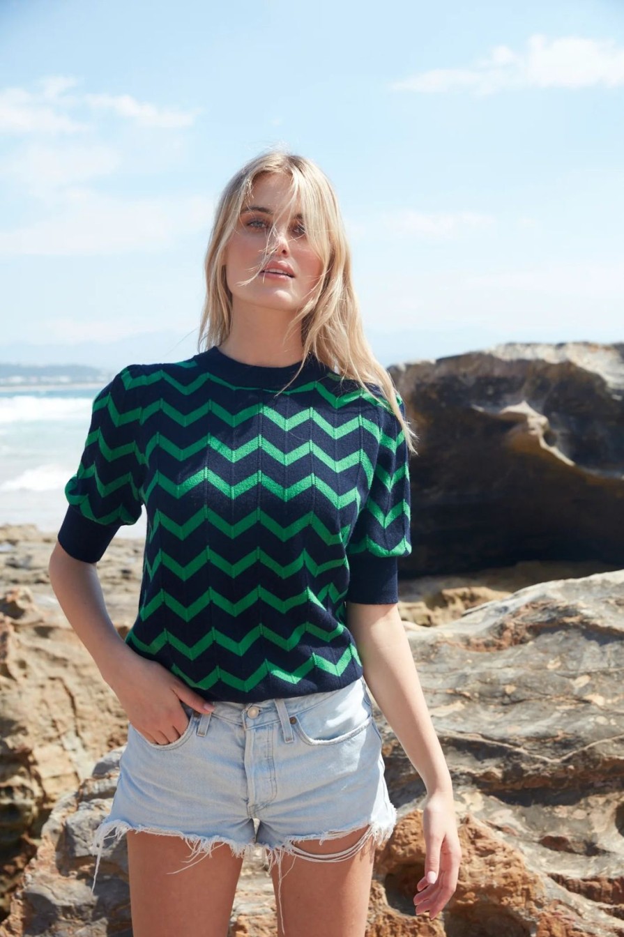 Wholesale Tabitha Webb Short Sleeved Chevron Navy/Green