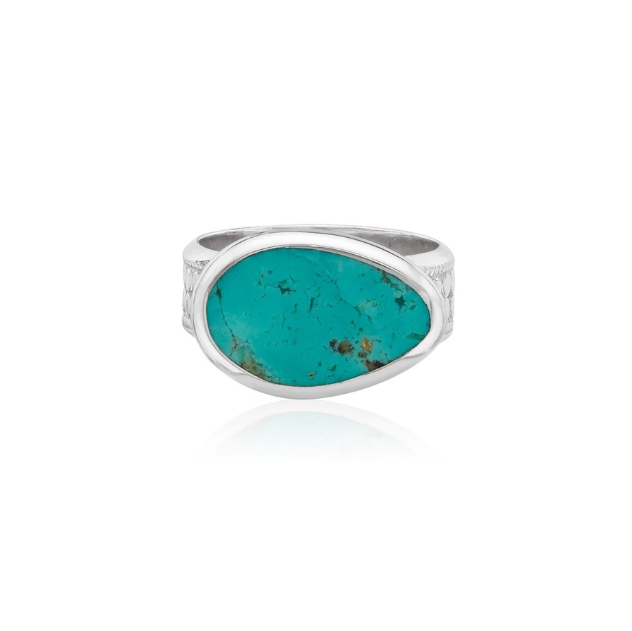 New Anna Beck Turquoise Asymmetrical Cocktail Ring Silver