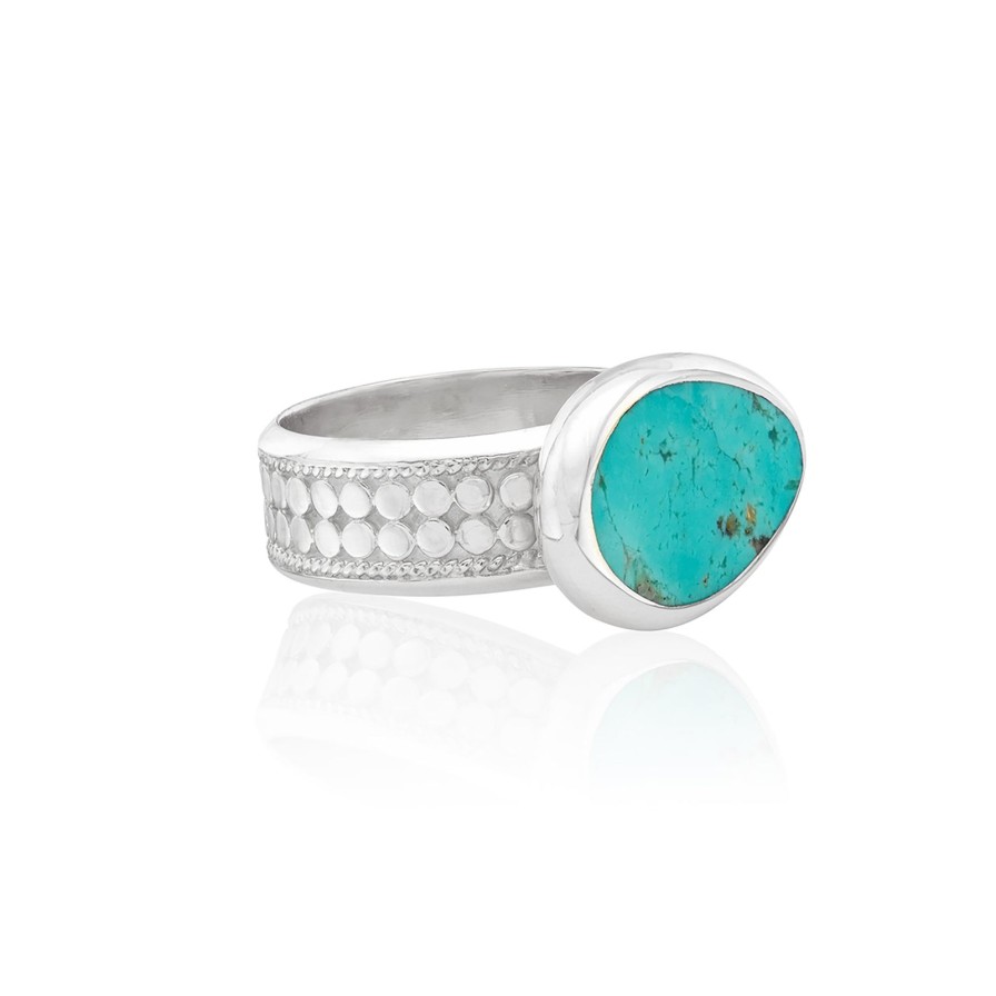 New Anna Beck Turquoise Asymmetrical Cocktail Ring Silver