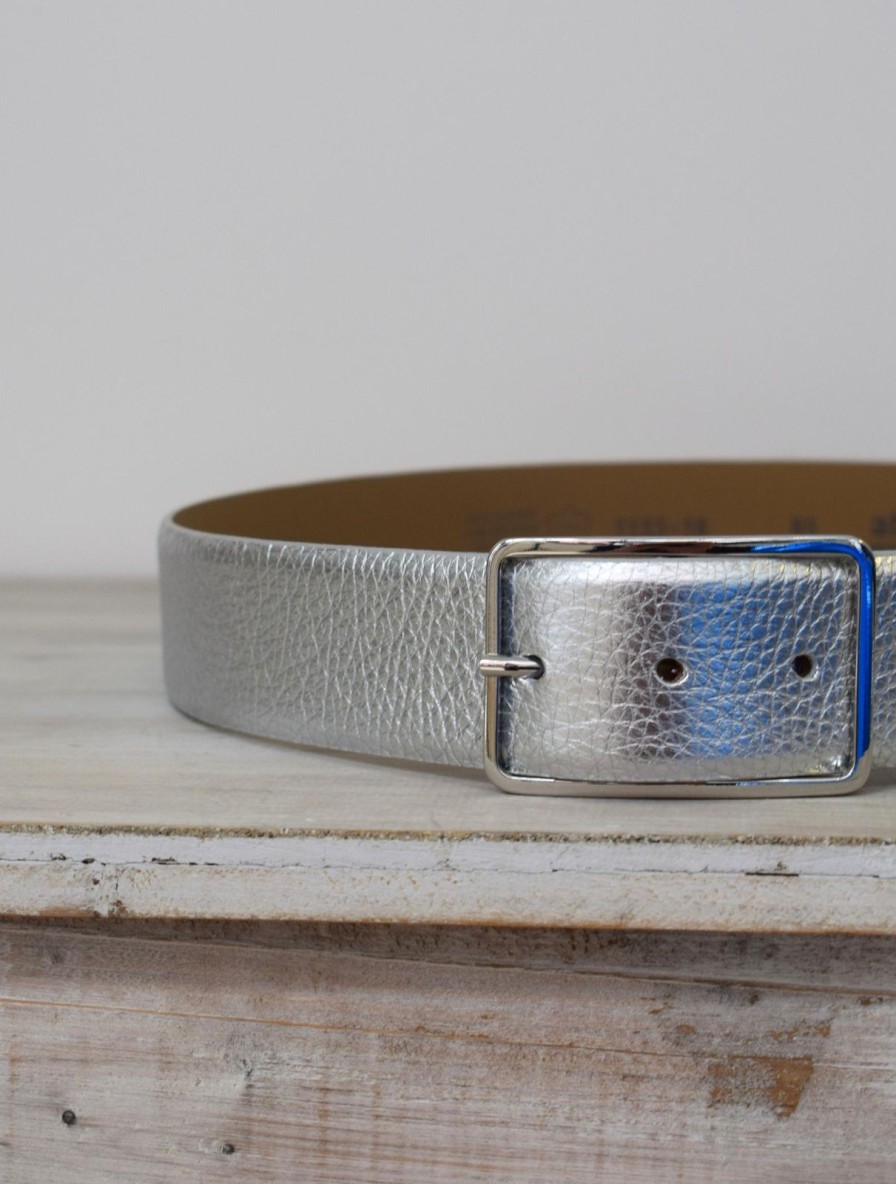 Online Abro Wide Belt Leather Shimmer Silver