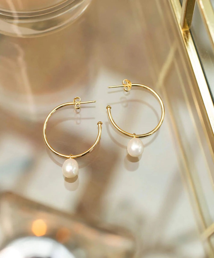 Best Claudia Bradby Favourite Gold Hoop Pearl Drop Earrings